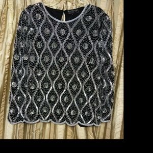 Large Vintage Royal Feelings Silk Beaded Formal Blouse